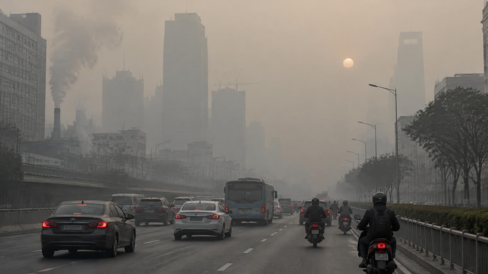 city street with smog